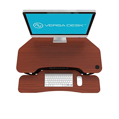 VersaDesk Power Pro Corner - 36" Electric Height-Adjustable Standing Desk - Sit to Stand Desktop with Keyboard and Mouse Tray - Cherry - Thumbnail 3