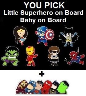 Baby on Board or Superhero on Board Reflective Safety Car Sign + FREE Superhero Bumper Sticker, New Baby, Child Gift, Present, Baby Shower (Baby on Board, Batgirl)