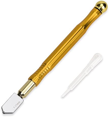 Porsin 5mm-15mm Metal Handle Carbide Wheel Oil Feed Glass Cutter Cutting Tools Glass Oil Cutter (Gold)