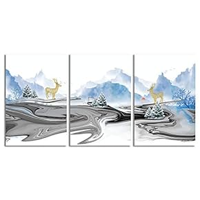 Canvas Wall Art Abstract Deer in Forest Painting Artwork for Home Prints Framed - 16"x24" x 3 Panels