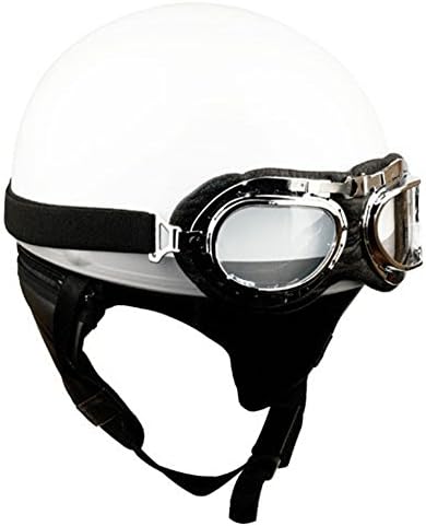 [HANMEE]Stylish Vintage Solid Scooter Motorcycle Goggles Half Helmet White Color L & Free Gift (Tape Measure)
