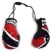 Cool & Custom {4" x 2" each w/ String Hang} Single Unit of Rear View Mirror Hanging Ornament Decoration Made of Synthetic Leather w/ Boxing Gloves Trinidad Flag Design [BMW Black, Red & White Colored]