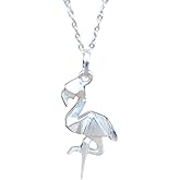 Origami Flamingo Necklace in Sterling Silver with 16 inch Chain
