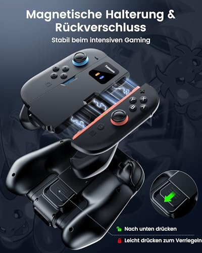 TRANSNOVO Joy Con 2 Aufladehalterung Kompatibel mit Nintendo Switch 2 Controller (2025), Magnetischer Ladegriff mit Kabel, LED-Anzeige, Rutschfestem Ergonomie-Grip & Verstärkter Rückseite – Schwarz thumbnail 2