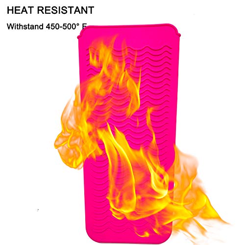 Heat Resistant Silicone Mat Pouch, Lessmon Hair Styling Tools for Curling Irons, Hair Straightener, Flat Irons, Length 11.5 & Width 6 Inches, Food Grade Silicone, Pink - Thumbnail 6