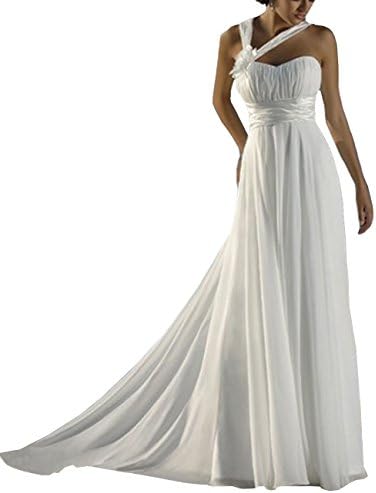 Mulanbridal Beach Wedding Dress Halter Straps Handmade Chiffon One Shoulder Bridal Gowns White 14
