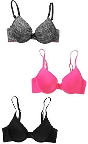 Always a Flirt Padded T-shirt Bras, 3 pack, Black/Pink/Grey, 38C