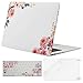 MOSISO MacBook Air 13 inch Case(A1369 A1466,Older Version 2010-2017 Release),Plastic Flower Pattern Hard Shell&Keyboard Cover&Screen Protector Only Compatible with MacBook Air 13,Pink Peony White Base