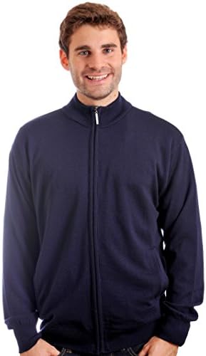 Braga Men's Full Zip Mock Neck Long Sleeve Pullover Sweater. 100% Merino Wool.