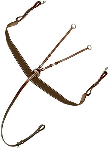 Exion Elastic Breast Plate with Girth Strap and Stainless Steel Buckles | Brown Elastic with Grey & Maroon Lines | English Horse Riding Equestrian Premium Tack | Conker | Horse