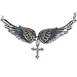 Szxc Jewelry Women's Crystal Guardian Angel Wings Cross Choker Pendant Necklaces 18