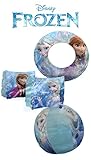 Disney Frozen Elsa and Anna 3 Piece Pool Toy Set - Swim Ring, Beach Ball, Arm Floats