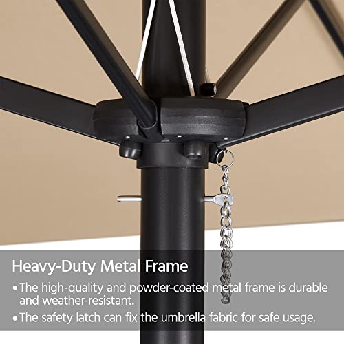 Yaheetech 15 ft Triple-size Patio Umbrella w/Base Included - Market Extra-Large Double Sided Umbrella - Twin-size Patio Parasol w/Easy Crank & 12 Strong Ribs & Ventilation Openings,Tan