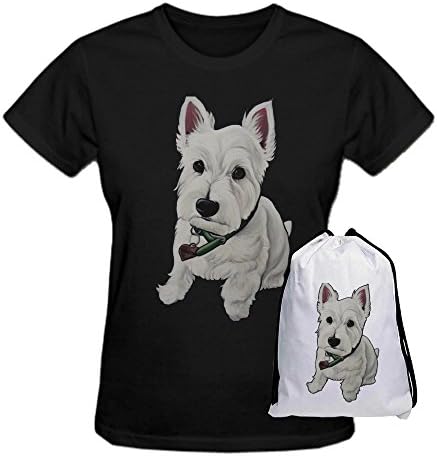 West Highland White Terrier Westie On Light Blue Background Women's O-Neck T Shirts With the same series backpack Black