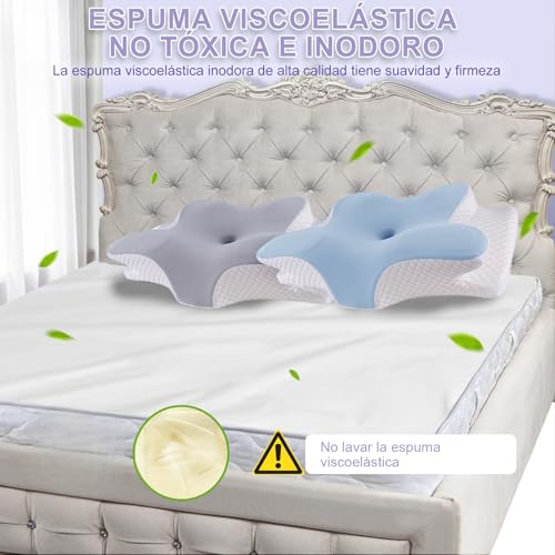 JeeLeeko Almohada Cervical de Espuma viscoelástica Almohada ortopédica ergonómica 2 en 1 Que Alivia el Dolor de Cuello y Brinda Soporte Contorneado para Personas Que Duermen de Lado