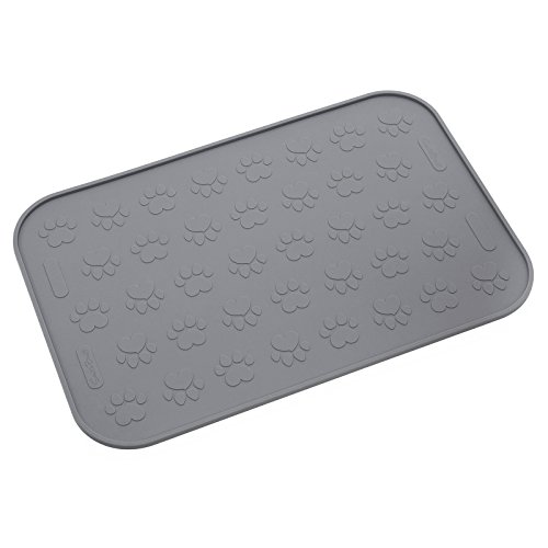 SmithBuilt 19" x 12" Dog Food Mat - Waterproof Non-Slip FDA-Grade Silicone Cat Pet Bowl Feeding Placemat - Gray