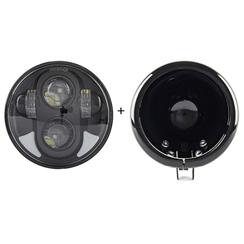 5.75 Inch led headlight 5 3/4" Motorcycle headlamps with 5.75" led headlight housing bucket for Harley Davidson Motorcycle Honda Shadow Kawasaki Vulcan Suzuki(Black)