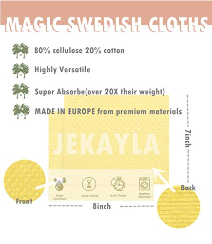 Jekayla Swedish Dishcloth Cellulose Sponge Cloth - 12 Pack of Reusable Cleaning Cloths, Scrubber and Scouring Pad, White