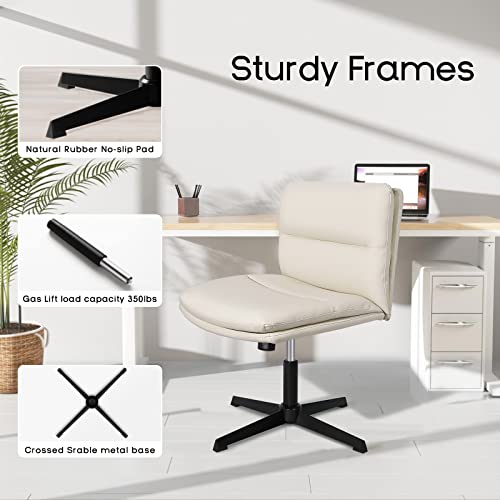 PUKAMI Armless Office Desk Chair No Wheels,PU Leather Padded Modern