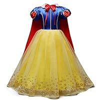 MYRISAM Snow White Princess Dress Up Costume Girls Halloween Carnival Cosplay Dress Christmas Birthday Party Dress w/Cloak 7-8T