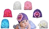 6 Pack Baby Hat - Baby Girl Shower Gifts - Perfect for Newborns, and Twins - Baby Photo Prop - Newborn Photography - Baby Clothes(light pink, dark pink, white, blue, and purple)