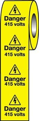 Roll of 250 Safety Labels - 50 x 50mm Danger 415 Volts