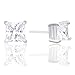 18k White Gold Plated Cubic Zirconia Princess Cut Unisex Solitaire Stud Earrings