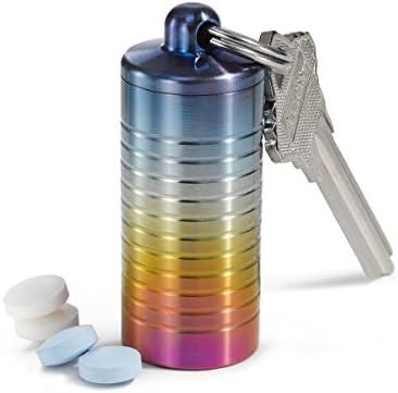 Cielo Pill Holders - Wide Single Chamber Titanium Keychain Pill Fob - Rainbow Color - Waterproof Pill Case - Pill Containers Made in USA - Lifetime Warranty