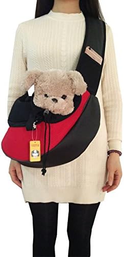 Pineocus Leatherette Fabric Pet Dog Cat Sling Carrier Bag Red