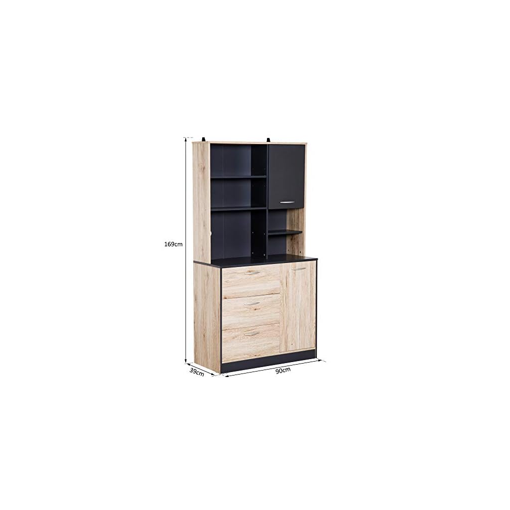 HOMCOM Armoire de cuisine meuble de rangement moderne grand espace de rangemnt avec 3 armoires 3 tiroirs 3 compartiments ouverts 100 x 39 5 x 183 5 cm blanc