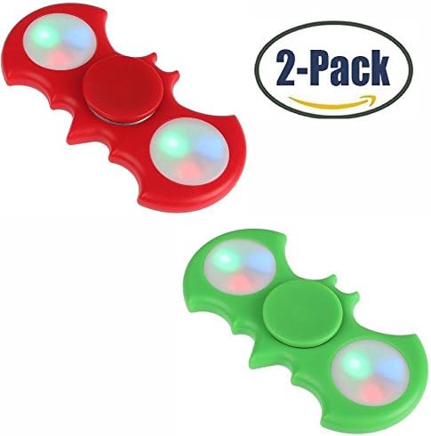 ToysOXO LED Bat Style EDC Hand Spinner Fidget Toy With Switch Button for Anti-Anxiety Stress Reducer-Focus Toy for Adult &amp; Kids Ships From USA (2 Pack Green and Red)