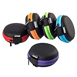 Earbud Cases, SUNGUY [5-Pack] Small Round Pocket Earbud Travel Carrying Case for Smartphone Earphone Bluetooth Headset Storage Bags Hard EVA Headphone Box 5 Colors (Red,Green,Blue,Orange,Purple)