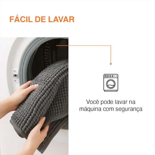 Kit 2 Tapetes Banheiro Microfibra Antiderrapante Absorvente 58 x 38 cm Cinza
