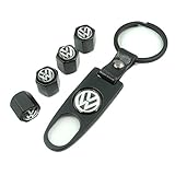 INCART Universal Steel (4pcs) Car Tire Valve Stem Air Caps Cover + (1pcs) Keychain for VW Volkswagen Black