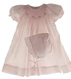 Petit Ami Newborn Baby Girls Pink Smocked Dress & Bonnet