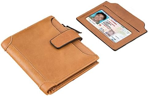 Men's Leather Wallet DQ69-3, Credit Card slots, Slim Bifold, Removable Id Card holder, Coin Key Zipper Wallet