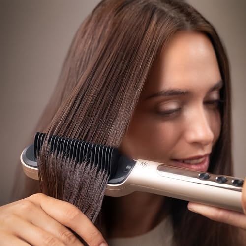 Brosse Lissante avec Technologie Ionique InstantCare Lisse IonTech. 23 Dents, 9 Réglages de Température, Revêtement Céramique, Chauffage en 30s, Puces Anti-brûlures, Gant et Pinces