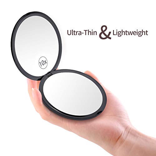 Gospire Pocket Makeup Mirror for Travel, 1X/10X Double Sided Magnifying Compact Handbag Cosmetic Mirror, 4 Inch Ultra-thin Handheld Round Foldable Portable Mirror for Women (Black) - Thumbnail 2