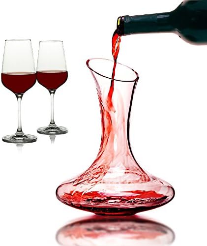 Wine Decanter with 2 Glasses Set - Crystal - Fast Drying, Easy Clean, No Drip Pour, Aerator and Carafe Substitute - Perfect Accessories for Women, Men, Restaurant - Red or White Wine