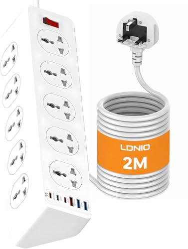 LDNIO Power Strip 10 Outlet | 6 USB Ports 32W PD Fast Charging | Surge Protector | 2M Heavy Duty Extension Cord | UAE Compatible EU UK US Plug | Home Office Power Board