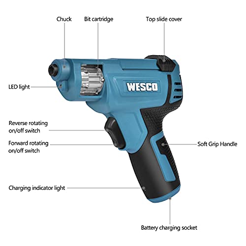 Electric Screwdriver, WESCO Cordless Screwdriver with Rechargable 1.5Ah Battery, 12 Pcs Bit Set, for Home DIY Screw-Driving & Fastening Tool /WS2013.1