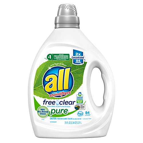 all Liquid Laundry Detergent, Free Clear Pure, 99% Biobased, Unscented and Hypoallergenic, 2X Concentrated, 84 Loads