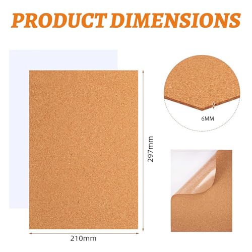 Zyiphor 6 Pieces Self-Adhesive Cork Sheets 30 x 21 cm Cork Plates 6 mm Thick Panels for Wall Decoration Blackboards Corks for DIY Crafts and Bulletin Boards