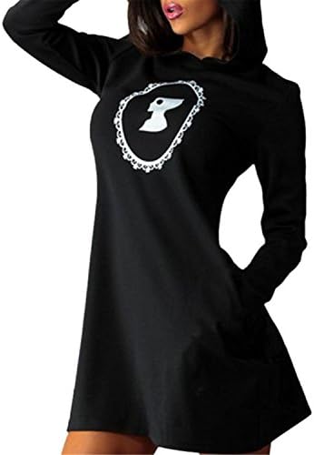 Henraly Women Rock Street Causal Hoodie Circle Cotton Dress Long Sleeve Mini Loose T Winter Dress Plus Size BlackXL