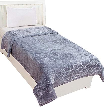 Little India Rich Look Soft Embossed Floral Microfibre Blanket - Single, Grey