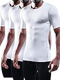 Neleus Men's 3 Pack Workout Athletic Compression Shirts,White,US M,EU L