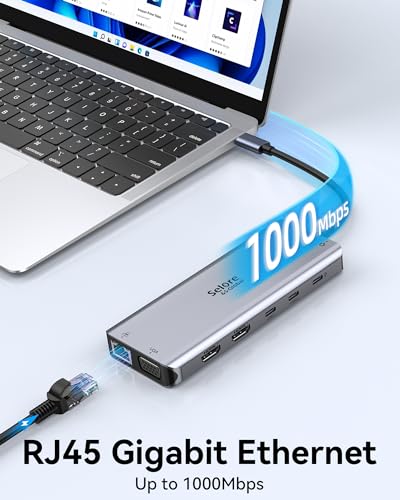 Selore USB C Laptop Docking Station Dual Monitor, USB C HUB Mutilport Adapter with VGA+HDMI+PD+SD Card Reader+USB Ports Compatible for Macbook Dell HP