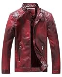 Fairylinks Red Leather Jacket Men Casual Camo, Burgundy, X-Large