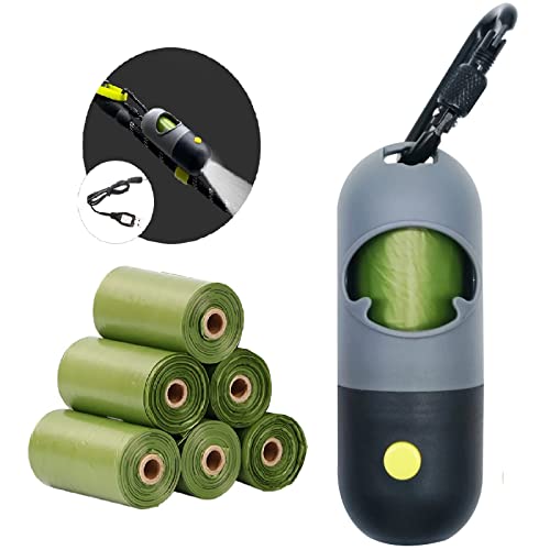 Morn Light 2 Pack Dog Poo Bag Holder with FlashlightDog Poop Bag Dispenser with Leak-Proof Green Poop Bags for Dog Walking(Rechargable,2 Dispenser 60 Bags) (Black)