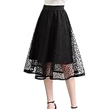 ELINKMALL Women Vintage Elegant Lace High Waisted A-Line Midi Long Skirt